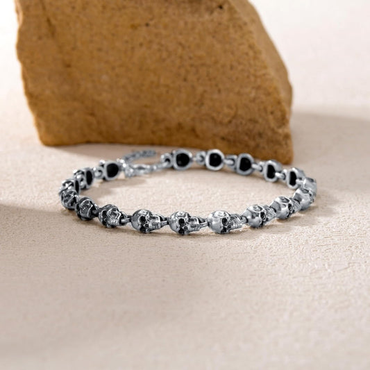 Midnight Skull Chain Silver Bracelet